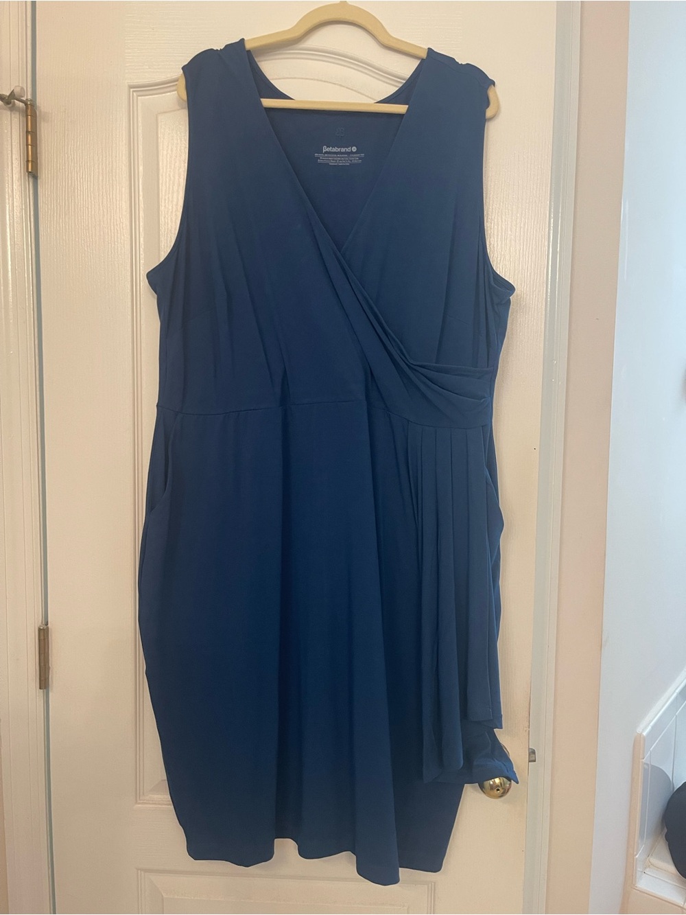 Betabrand Sleeveless Teal Faux Wrap Dress